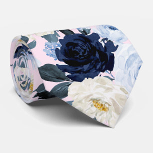 PixDezines H2 Navy+Dusty Blue Rose Krawatte