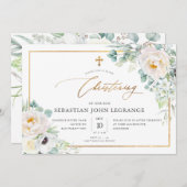 PixDezines H2 Peonies Eukalyptus Christening Einladung (Vorne/Hinten)
