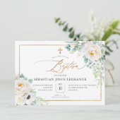 PixDezines H2 Peonies Eukalyptus Taufe Einladung (Stehend Vorderseite)