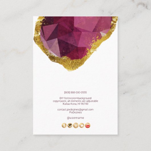 PixDezines H2 Quarz Crystal Garnet Red Visitenkarte (Rückseite)