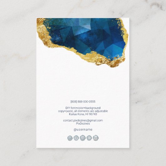 PixDezines H2 Quarz Crystal Sapphire Blue Gold Visitenkarte (Rückseite)