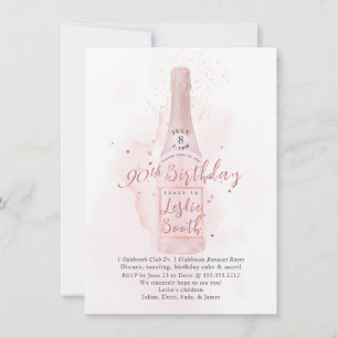 PixDezines H2 Rosa Champagner 90 Geburtstag Einladung