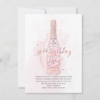 PixDezines H2 Rosa Champagner 90 Geburtstag Einladung
