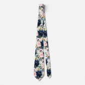 PixDezines H2 Rosarot Navy Blumen Krawatte (Vorderseite)