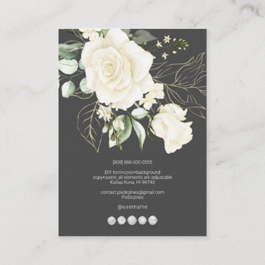 PixDezines H2 Rose Cremeohrringe Anzeige Visitenkarte (Rückseite)