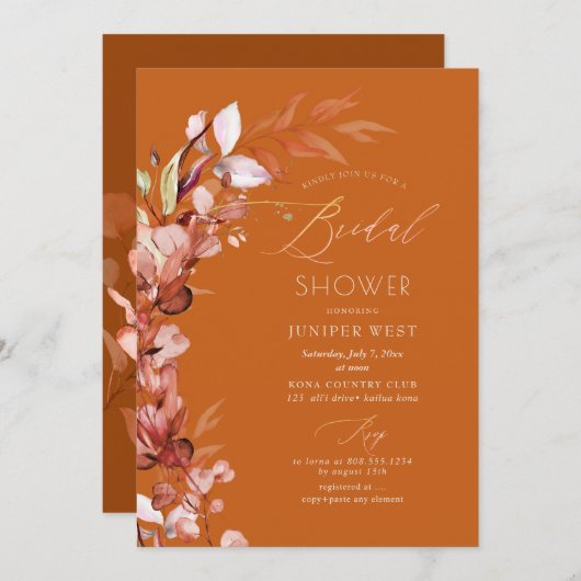 PixDezines H2 Rust Fall Eukalyptus-Brautparty Einladung (Vorne/Hinten)