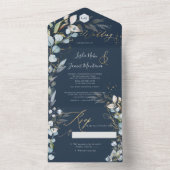 PixDezines H2 Rustic Dusty Blue Eucalyptus Gold All In One Einladung (Innen Boden)