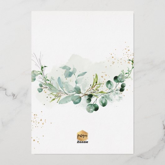 PixDezines H2 Rustic Eucalyptus Première Communion Folieneinladung (Rückseite)