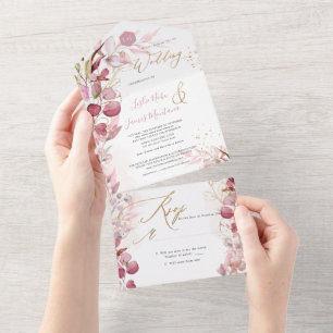 PixDezines H2 Rustikale Dusty Rose Eukalyptus Gold All In One Einladung