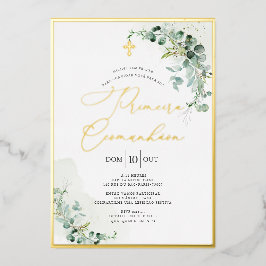 PixDezines H2 Rustikale Eukalyptus Primeira Comunh Folieneinladung