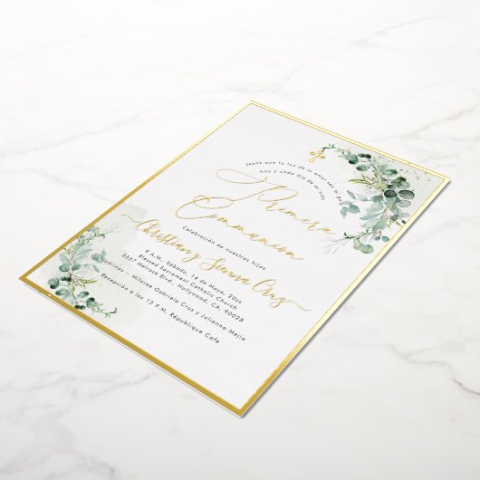 PixDezines H2 Rustikale Eukalyptus Primera Kommuni Folieneinladung (Gedreht)