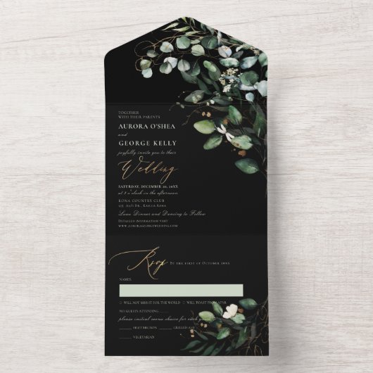 PixDezines H2 Rustikaler Kaugummi Eukalyptus Gold All In One Einladung (Innen Boden)