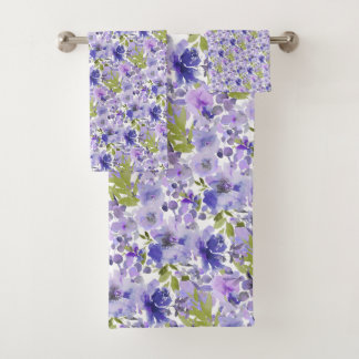 PixDezines H2 Sommerblumen Lavendel Flieder Badhandtuch Set