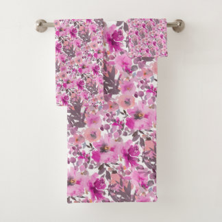 PixDezines H2 Sommerblumen Magenta Mauve Badhandtuch Set