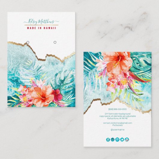 PixDezines H2 Tropical Paradise Beach Ohrringe Visitenkarte (Vorne/Hinten)
