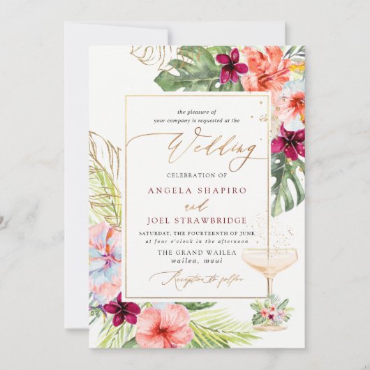 PixDezines H2 Tropical Paradise Brunch Bubbly Einladung (Vorderseite)