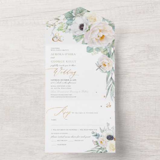 PixDezines H2 White Peonies Anemone All In One Einladung (Innen Boden)