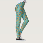 PixDezines Handdrawn H2 Peacock/Cobalt/Aqua Blue Leggings (Rechts)