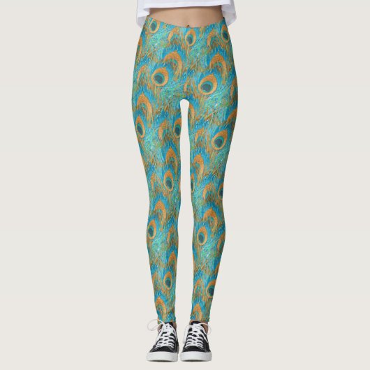 PixDezines Handdrawn H2 Peacock/Cobalt/Aqua Blue Leggings (Vorderseite)