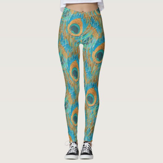 PixDezines Handdrawn H2 Peacock/Cobalt/Aqua Blue Leggings (Vorderseite)