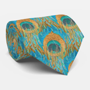 PixDezines Handdrawn H2 Pfau/Cobalt/Aqua Blau Krawatte