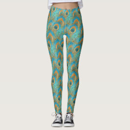 PixDezines Handdrawn H2 Pfau/Cobalt/Aqua Blau Leggings