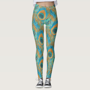 PixDezines Handdrawn H2 Pfau/Cobalt/Aqua Blau Leggings