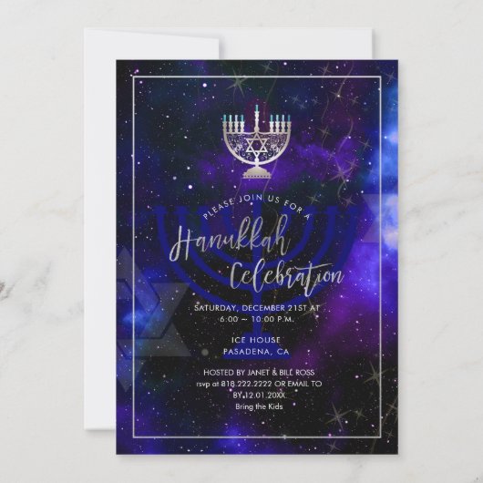 PixDezines Hanukkah Celebration, Fun Script Schrif Einladung (Rückseite)