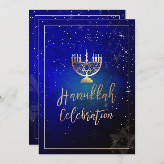 PixDezines Hanukkah Celebration, Fun Script Schrif Einladung (Vorne/Hinten)