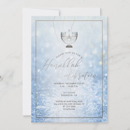 PixDezines Hanukkah Celebration, Fun Script Schrif Einladung (Rückseite)