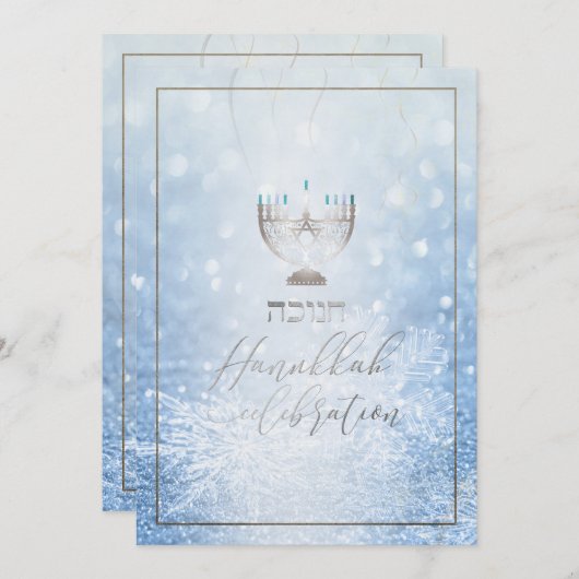 PixDezines Hanukkah Celebration, Fun Script Schrif Einladung (Vorne/Hinten)