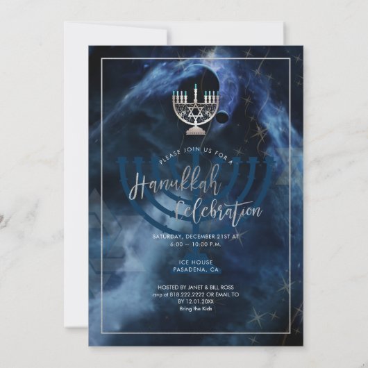 PixDezines Hanukkah Celebration, Fun Script Schrif Einladung (Rückseite)