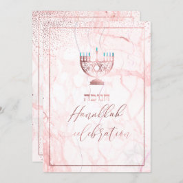 PixDezines Hanukkah Feier, Rose Gold+Marmor Einladung
