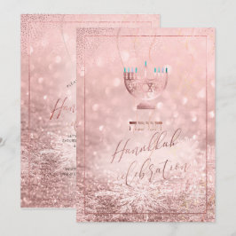 PixDezines Hanukkah Feier, Rose Gold Schnee Einladung
