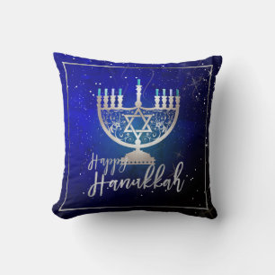 PixDezines Happy Hanukkah Temple Menorah Kissen