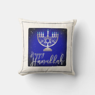 PixDezines Happy Hanukkah Temple Menorah Kissen