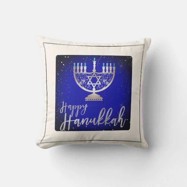 PixDezines Happy Hanukkah|Temple Menorah Kissen (Vorderseite)