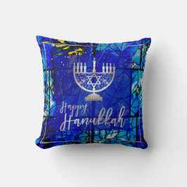 PixDezines Happy Hanukkah|verkettetes Glas Kissen
