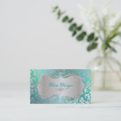 PixDezines Haute Coutour Damask, Imitat Silver Visitenkarte (Stehend Vorderseite)