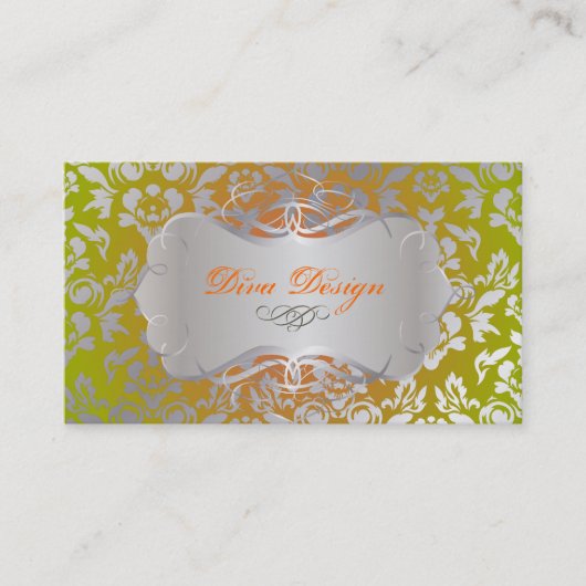 PixDezines Haute Coutour Damask, Imitate Silber Visitenkarte (Vorderseite)