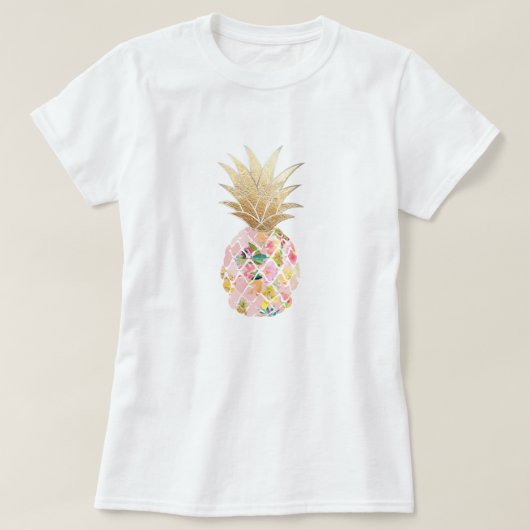 PixDezines Hawaii, Aloha Pink Ananas/Imitat Gold T-Shirt (Design vorne)