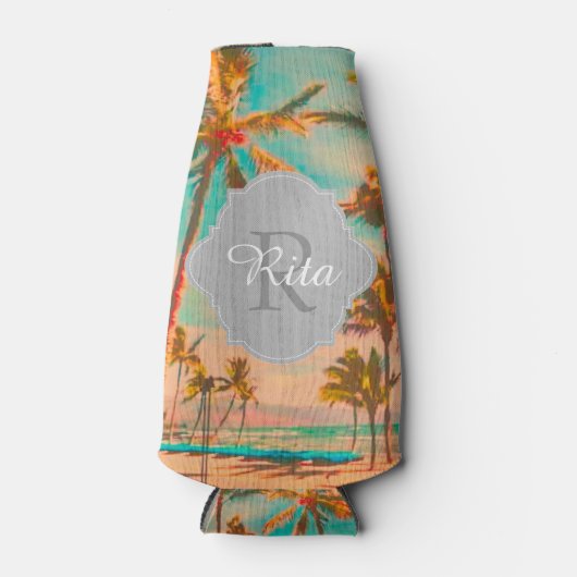 PixDezines Hawaii/Vintag/Strand/Aquamarin Flaschenkühler (Vorderseite)