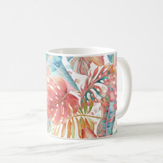 PixDezines Hawaiian Dschungel Aquamarin Rust Folia Kaffeetasse (VorderseiteRechts)