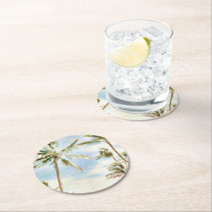 PixDezines Hawaiianische Vintage Strand-/Blau- Runder Pappuntersetzer