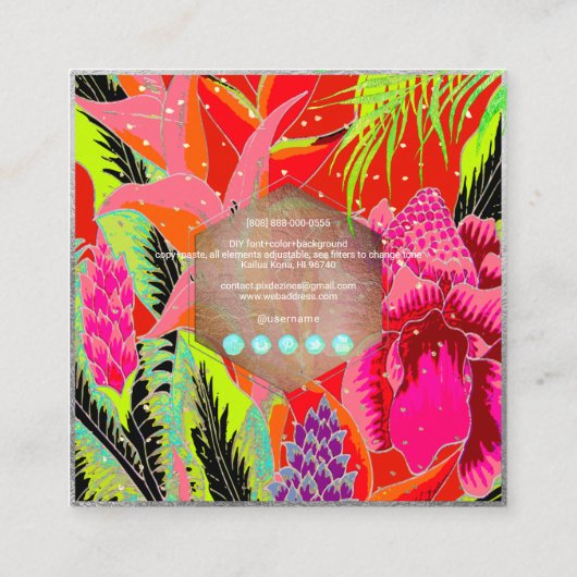 PixDezines Hawaiischer Dschungel 3 - DIY Hintergru Quadratische Visitenkarte (Rückseite)