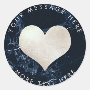 PixDezines HEART IMITATE SILVER+BLUE MARBLE Runder Aufkleber