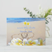 PixDezines Hearts+Plumeria im Sand Save The Date (Stehend Vorderseite)
