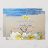 PixDezines Hearts+Plumeria im Sand Save The Date (Vorne/Hinten)