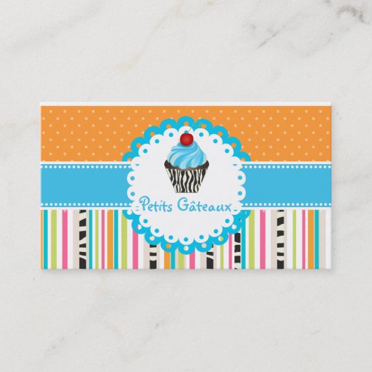PixDezines Heidelbeere Wirbel Cupcake+Stripes Visitenkarte (Vorderseite)