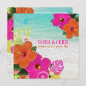 PixDezines heißen Pink+orange Hibiskus+Monstera Einladung (Vorne/Hinten)